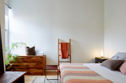 Main bedroom with view of creeping fig tree