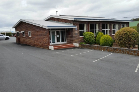 Hall frontage, and front carpark