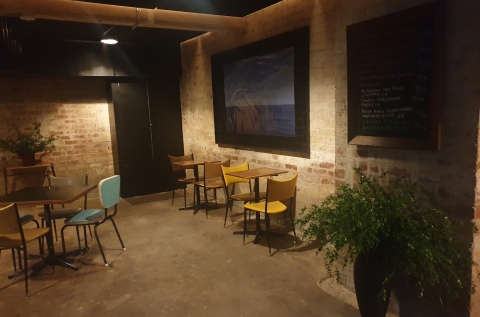 Basement with art wall