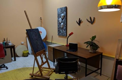 combination desk and art