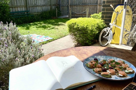 North facing porch with lawn and sun